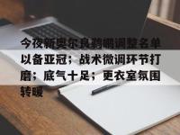 南宫28-今夜新奥尔良鹈鹕调整名单以备亚冠；战术微调环节打磨；底气十足；更衣室氛围转暖的简单介绍